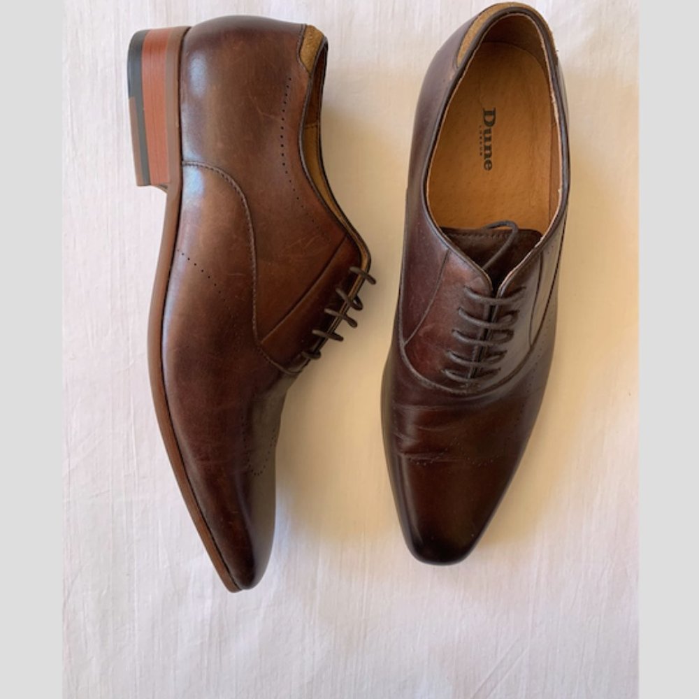 Dune London Men's Oxford Dress Shoes, Size 8.5, Brown Leather